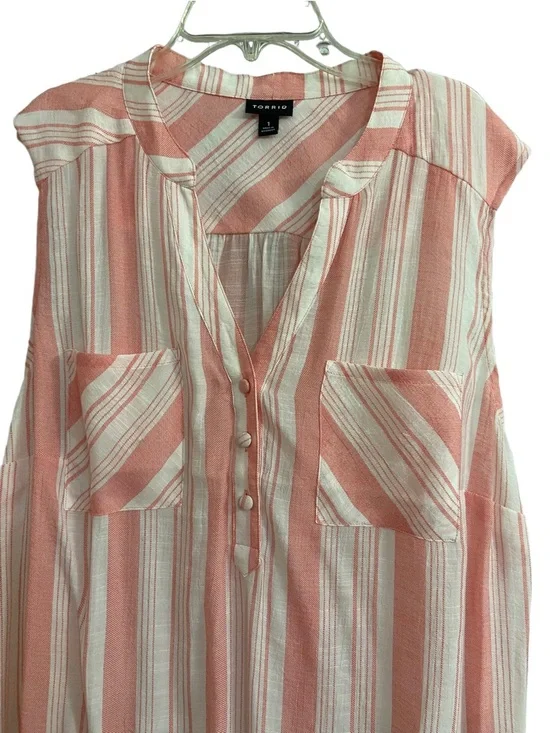 Torrid- Coral and White Striped Sleeveless Blouse - Picture 5 of 5